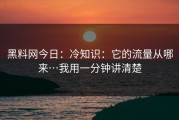 黑料网今日：冷知识：它的流量从哪来…我用一分钟讲清楚