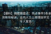 【爆料】微密圈盘点：热点事件5条亲测有效秘诀，业内人士上榜理由罕见令人窒息