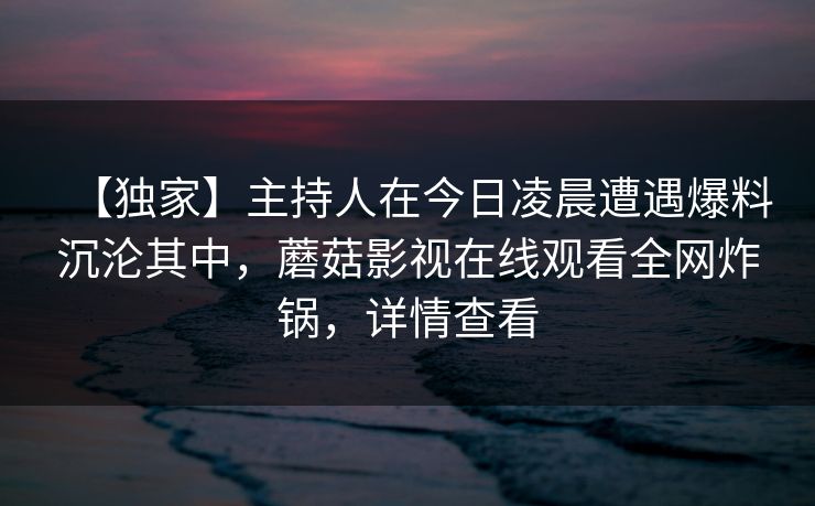 【独家】主持人在今日凌晨遭遇爆料沉沦其中，蘑菇影视在线观看全网炸锅，详情查看